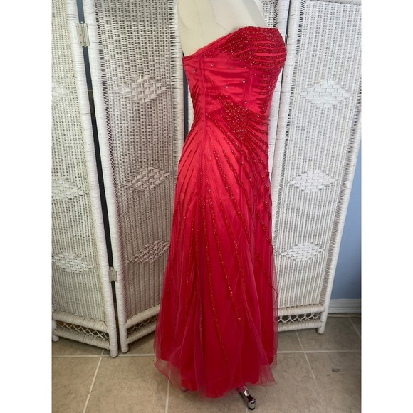 Caché Raspberry Pink Strapless Dress Rhinestone Gown Formal Prom M - Picture 12 of 14